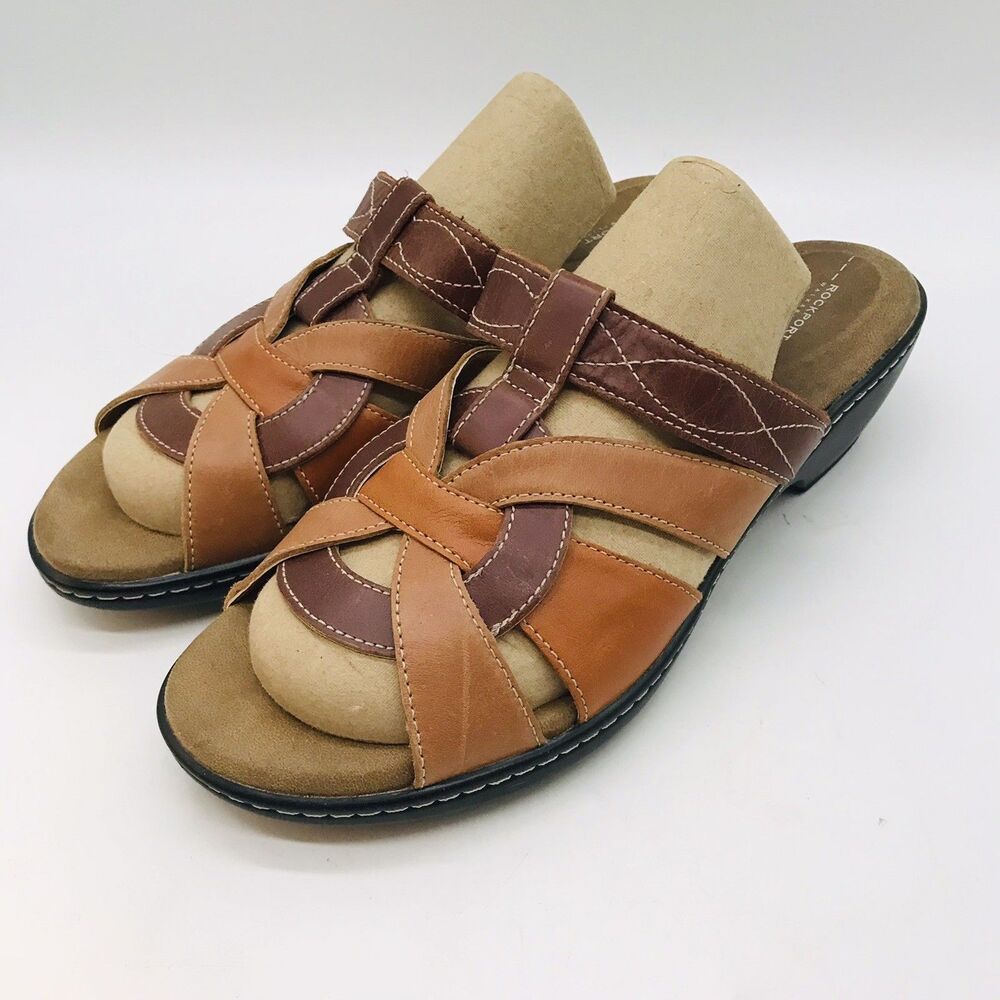 Rockport Adiprene by adidas Sandals Women's 8M Brown Leather Strappy Slide Shoes